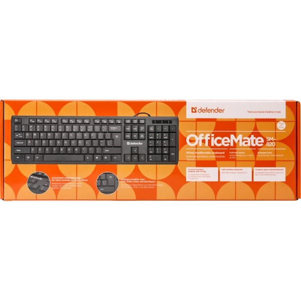 კლავიატურა Wired keyboard Defender OfficeMate SM820 RU,black,full