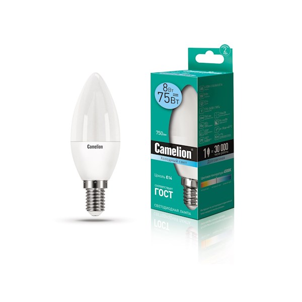 ეკონომიური LED ნათურა Camelion LED8-C35/845/E14 | 4895117876459 .