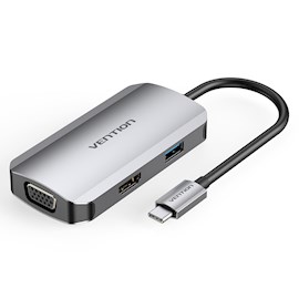 Vention TOAHB Multi-function type-c 4-in-1 Docking Station Aluminum Alloy Type PD100W USB 3.0 HDMI+VGA Driver free