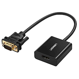 ადაპტერი UGREEN HU-516 (20694), HDMI to VGA Adapter With 3.5mm, 30cm, Black