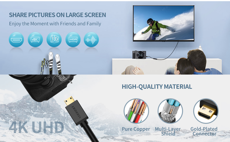 ადაპტერი UGREEN 20137, Mini HDMI Male to HDMI Female Adapter Cable, 22cm,  Black - UGREEN.GE